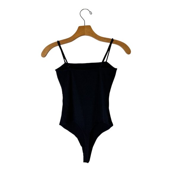 Privacy Please Bodysuit Women XS Black Ribbed Knit Square Neck Adjustable Straps - Picture 3 of 11